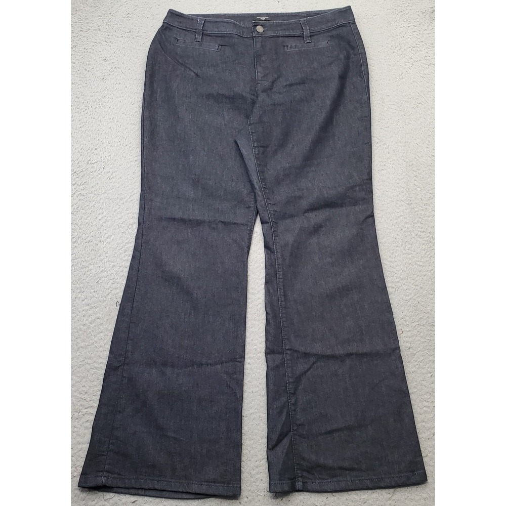 Ann Taylor‎ Curvy Flare Jeans Womens 10 Petite Navy Denim Flat Front Dark Wash